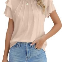 Women Dressy Casual Tops Business Work Blouses Summer Shirts Short Sleeve Crew Neck Outfits 2024