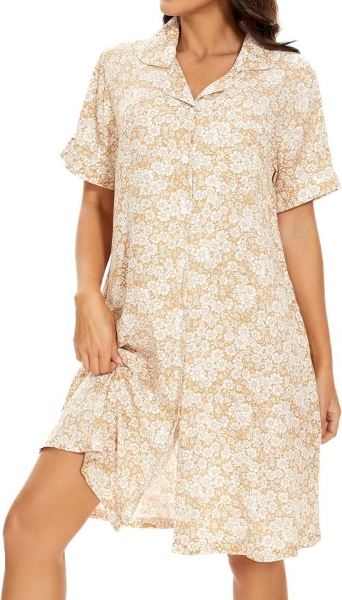 Cotton House Dress Women's Classic Nightgown Short Sleeve Housecoat Button-Up Front Duster Robe…
