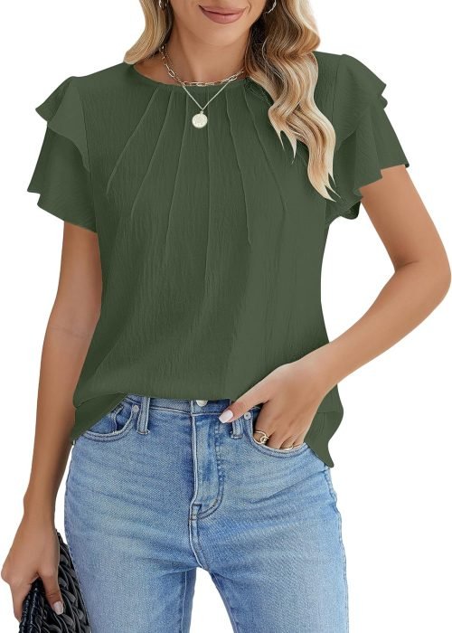 Women Dressy Casual Tops Business Work Blouses Summer Shirts Short Sleeve Crew Neck Outfits 2024
