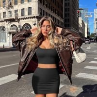 Women's 2 Piece Outfits Short Sleeve Tops and Mini Skirts Club Suit Sets