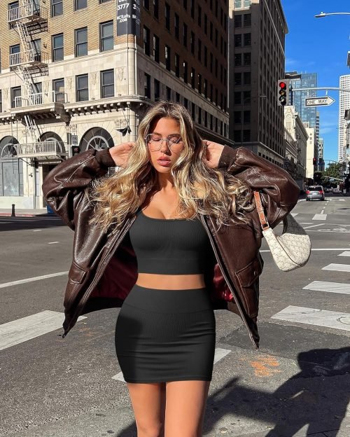 Women's 2 Piece Outfits Short Sleeve Tops and Mini Skirts Club Suit Sets