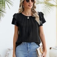 Women Dressy Casual Tops Business Work Blouses Summer Shirts Short Sleeve Crew Neck Outfits 2024