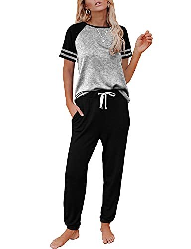Lounge Sets For Women Two Piece Outfits Loungewear Short Sleeve Crewneck Jogger Pajama Set and Sweatpants Tracksuit