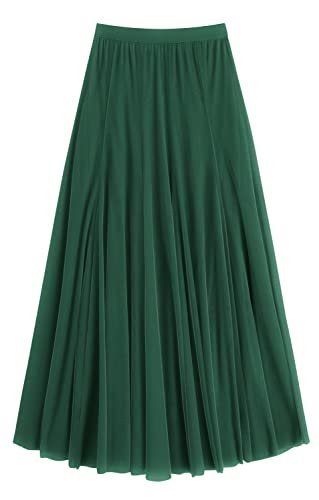 Women's Tulle Skirt Elastic High Waist Layered Pleated Mesh Flowy A-line Midi Skirt