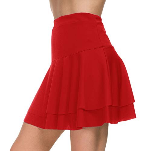 Stretchy Flared Ruffle Layered Mini Skater Skirts for Women