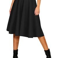 Women's Basic Elastic Waist A-line Solid Flared Midi Skirt