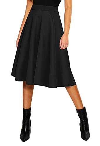 Women's Basic Elastic Waist A-line Solid Flared Midi Skirt