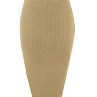 Women's Elastic Waist Knitted Split Tube Pencil Midi Skirt