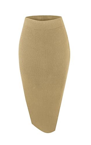 Women's Elastic Waist Knitted Split Tube Pencil Midi Skirt