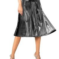 Women's Casual Ruched Stretchy High Waist A-Line Skirt Pleated Flared Midi Skirt