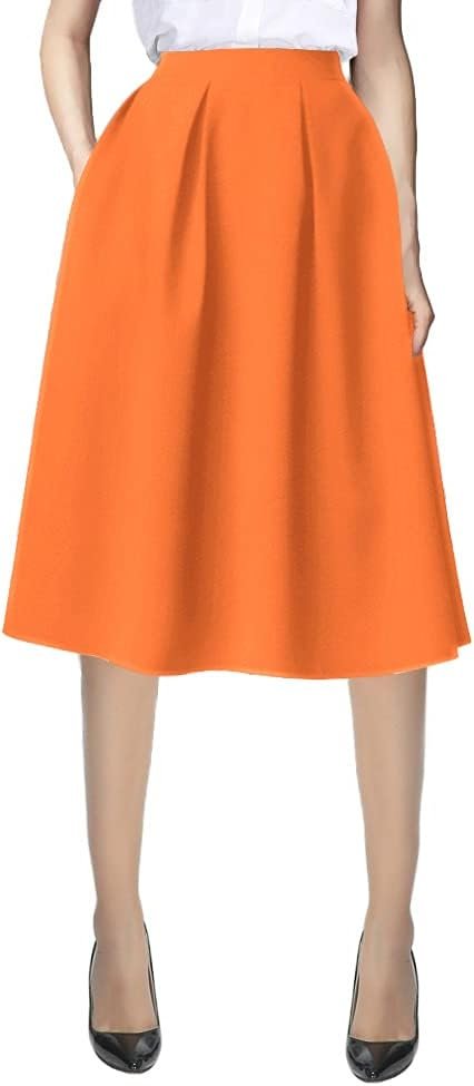 Women's Flared A line Pocket Skirt High Waist Pleated Midi Skirt