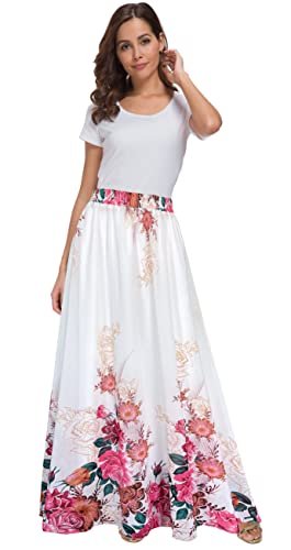 Women Floral Long Skirts Chiffon Summer Beach High Waisted Maxi Skirts