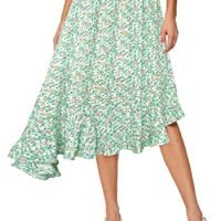 Women's Boho Floral High Waisted High Low Asymmetric Hem Midi Skirt