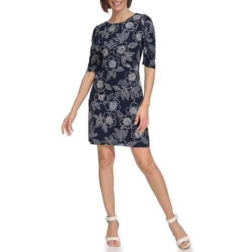 Women's Floral Jersey Short Puff Sleeve Dress