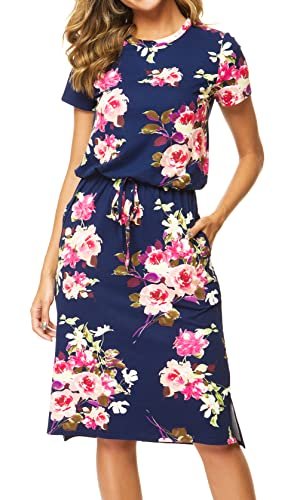 Womens Hide Belly Mid Length Work Casual Dress with Pockets