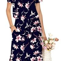 Womens Hide Belly Mid Length Work Casual Dress with Pockets