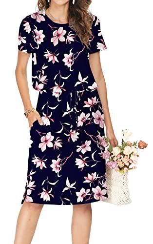 Womens Hide Belly Mid Length Work Casual Dress with Pockets