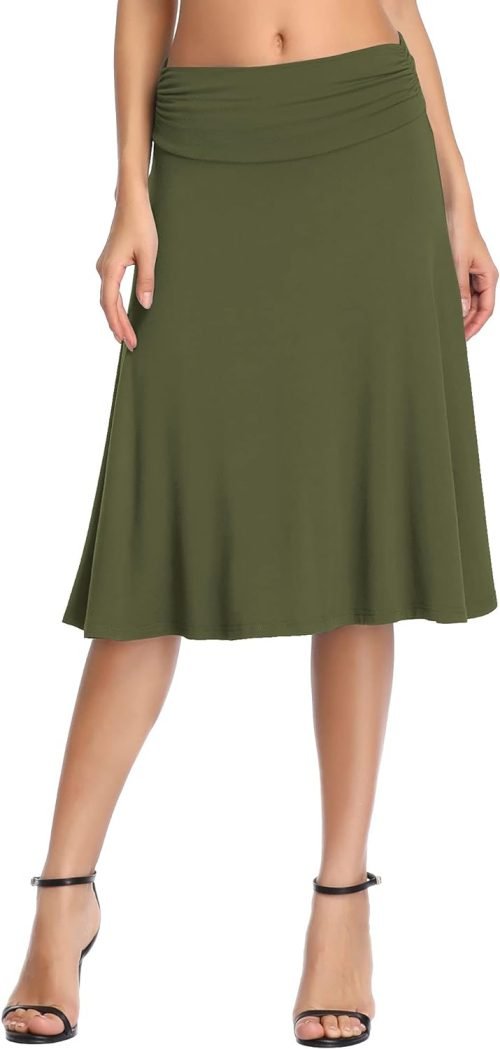 Women's Ruched Waist Stretchy Flared Yoga Skirt High Waist Midi Skirt for Women