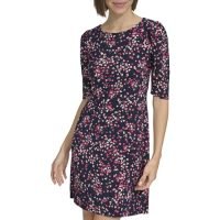 Women's Floral Jersey Short Puff Sleeve Dress