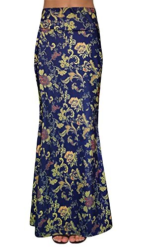 Women's Fold Over High Waisted Floor Length Maxi Flare Skirt with Pockets