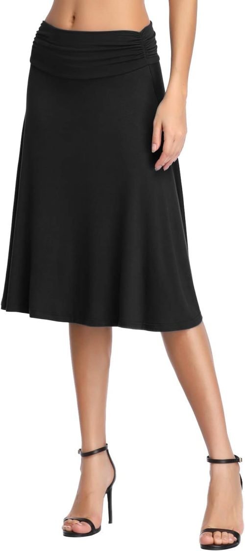 Women's Ruched Waist Stretchy Flared Yoga Skirt High Waist Midi Skirt for Women