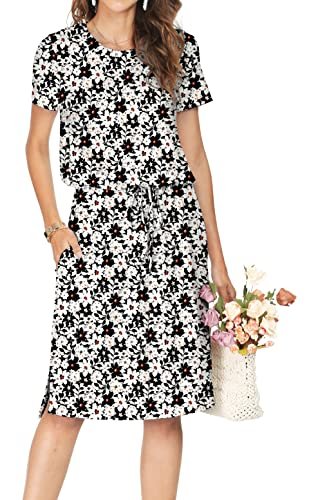 Womens Hide Belly Mid Length Work Casual Dress with Pockets