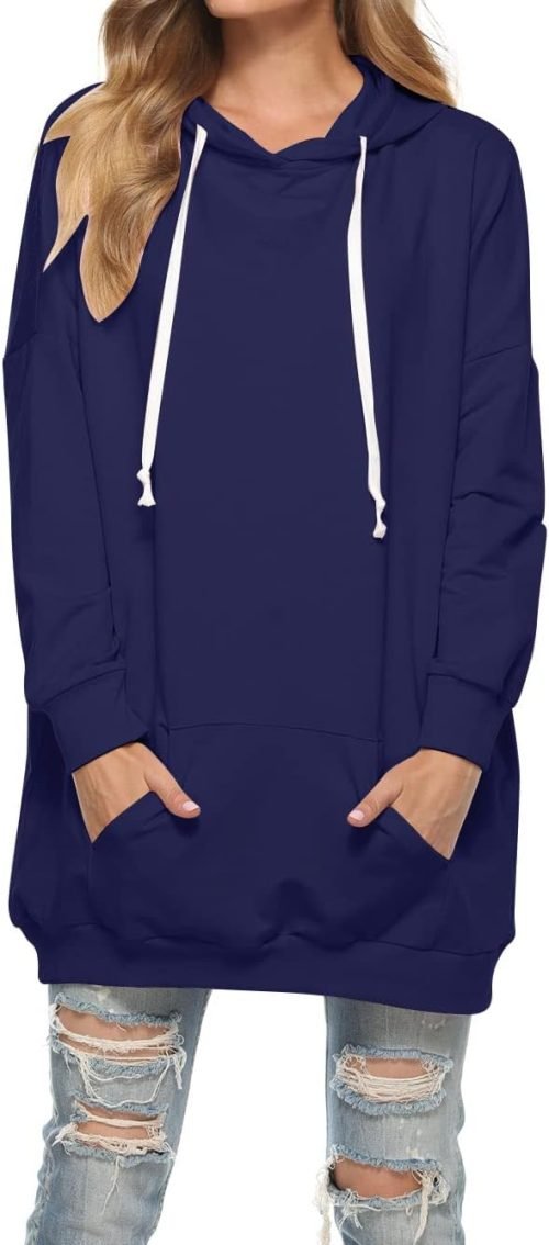 Womens Oversized Hoodie Extra Long Hooded Tunic Sweatshirt with Pockets