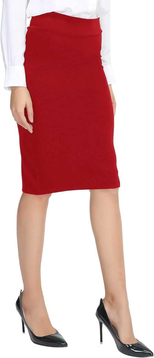 Women's Elastic Waist Stretch Bodycon Midi Pencil Skirt