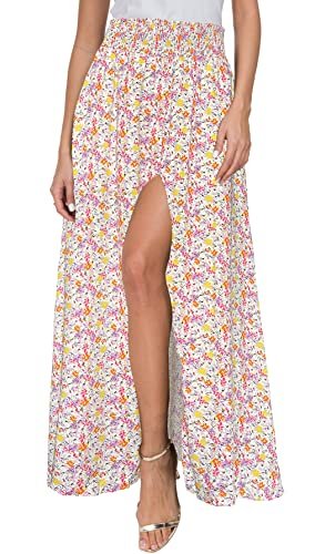 51_YOxFy3EL Women's Print Long Skirts High Waist Split A Line Full Length Maxi Skirt