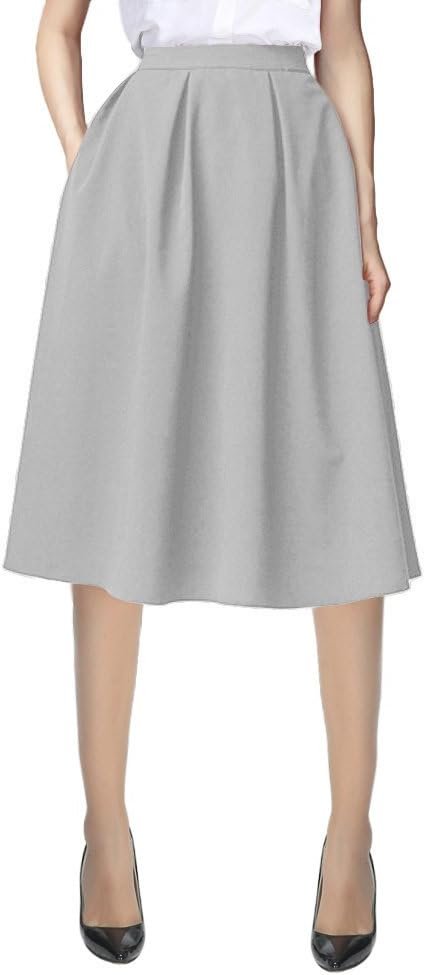 Women's Flared A line Pocket Skirt High Waist Pleated Midi Skirt