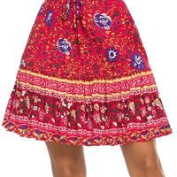 Women's Flared Short Skirt Floral/Solid Ruffle Mini Skater Skirt