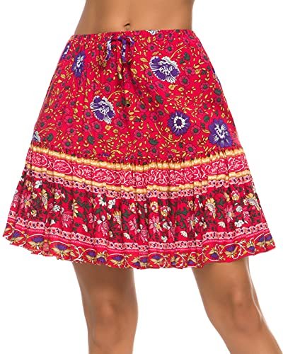 Women's Flared Short Skirt Floral/Solid Ruffle Mini Skater Skirt