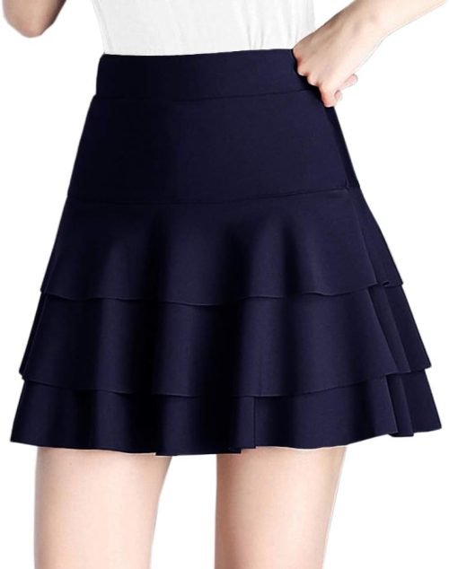 Stretchy Flared Ruffle Layered Mini Skater Skirts for Women