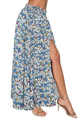 51ySe_yqLZL Women's Print Long Skirts High Waist Split A Line Full Length Maxi Skirt
