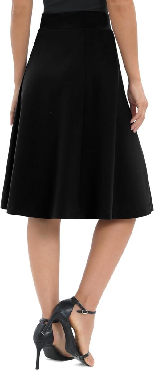 Women's A-Line Elastic High Waist Flare Work Midi Knee Length Stretchy Skirt