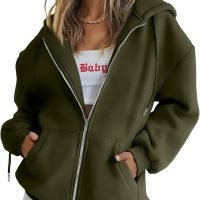 Womens Zip Up Hoodies Long Sleeve Sweatshirts Fall Outfits Oversized Sweaters Casual Fashion Jackets