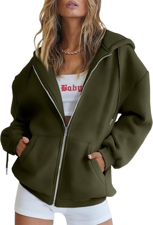 Womens Zip Up Hoodies Long Sleeve Sweatshirts Fall Outfits Oversized Sweaters Casual Fashion Jackets