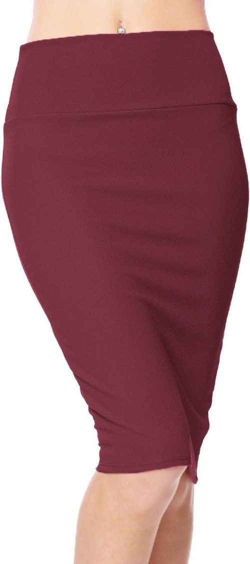 Women's Elastic Waist Stretch Bodycon Midi Pencil Skirt