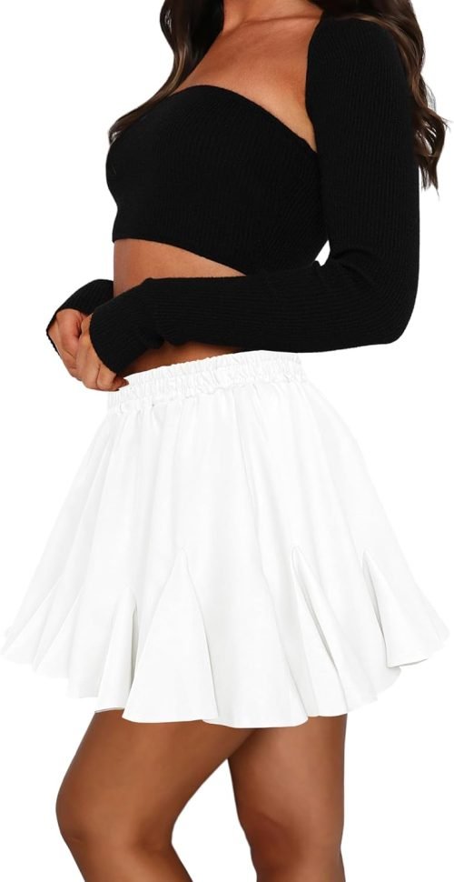 Women's Pleated Skater Skirt with Pockets High Waisted Ruffles Flared Mini Short Skirts