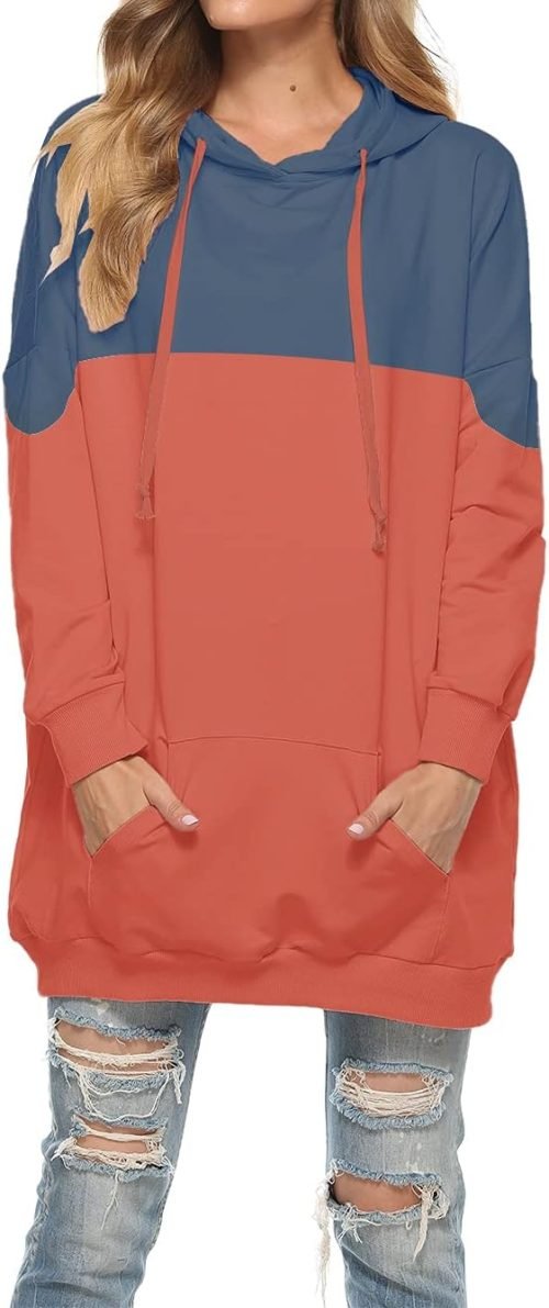 Womens Oversized Hoodie Extra Long Hooded Tunic Sweatshirt with Pockets