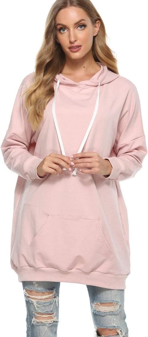 Womens Oversized Hoodie Extra Long Hooded Tunic Sweatshirt with Pockets
