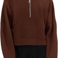 615SaOXGcML._AC_SL1500 Womens Zip Up Sweatshirts Fleece Lined Collar Crop Hoodie Casual Cotton Long Sleeve Tops with Thumb Hole