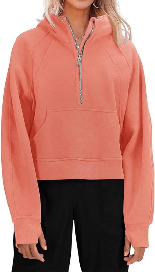 6179vlhiKpL._AC_SL1500 Womens Zip Up Sweatshirts Fleece Lined Collar Crop Hoodie Casual Cotton Long Sleeve Tops with Thumb Hole