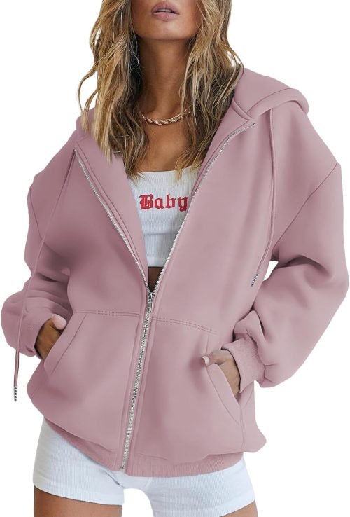 Womens Zip Up Hoodies Long Sleeve Sweatshirts Fall Outfits Oversized Sweaters Casual Fashion Jackets
