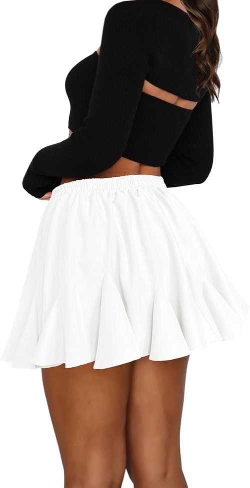 Women's Pleated Skater Skirt with Pockets High Waisted Ruffles Flared Mini Short Skirts