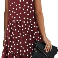 Women Sleeveless Dresses Casual Polka Dot Summer Tank Dress, Burgundy, Large