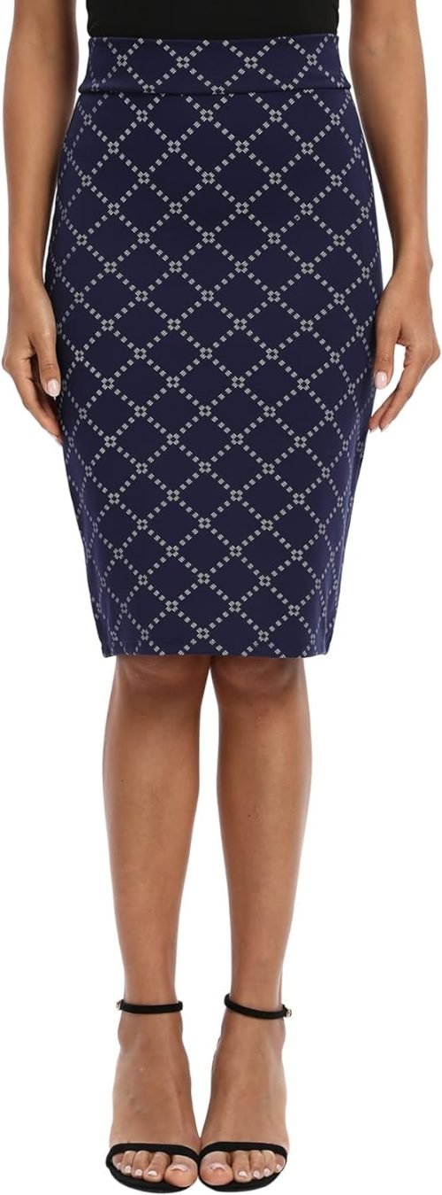 Women's Elastic Waist Stretch Bodycon Midi Pencil Skirt