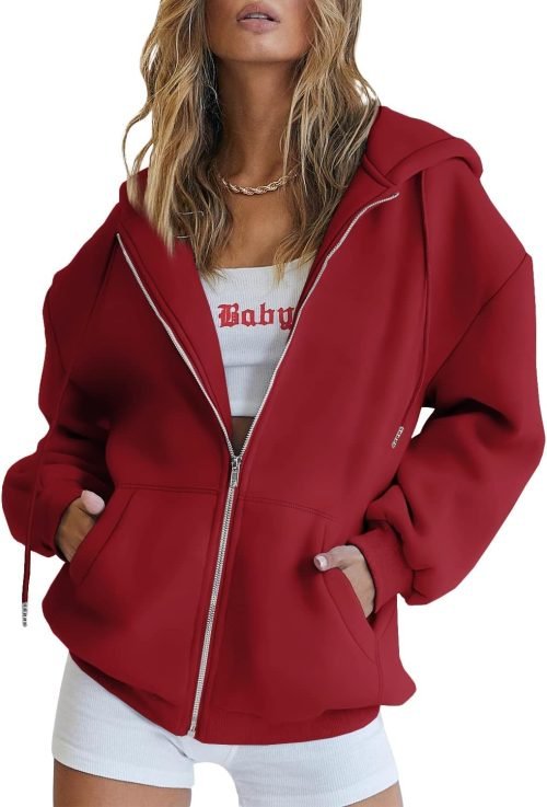 Womens Zip Up Hoodies Long Sleeve Sweatshirts Fall Outfits Oversized Sweaters Casual Fashion Jackets