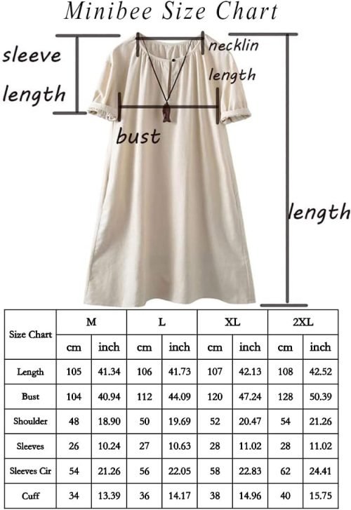 Women's Cotton Linen Dress Short Sleeve Midi Casual Tunic Dress with Pockets