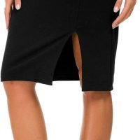 Women's Knee Length Stretch Pencil Skirt High Waisted Bodycon Midi Straight Skirt